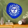 Zon - Gezicht - Penseelstructuur - Blauw Wandcirkel Organisch Plexiglas middel -sfeer2