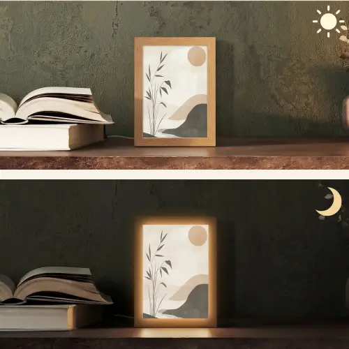 Japandi - Landschap - Beige Light Box met kabel (Tafellamp) klein -sfeer3