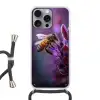 Honingbij - Paarse bloemen - Details Hoesje iPhone 16 Pro Max met koord klein -3d