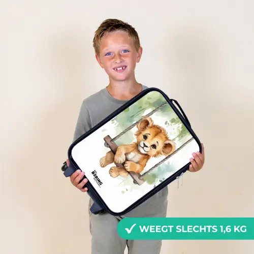 Leeuwenwelpje met schommel illustratie Kinderkoffer - Zwart klein -sfeer4_NL