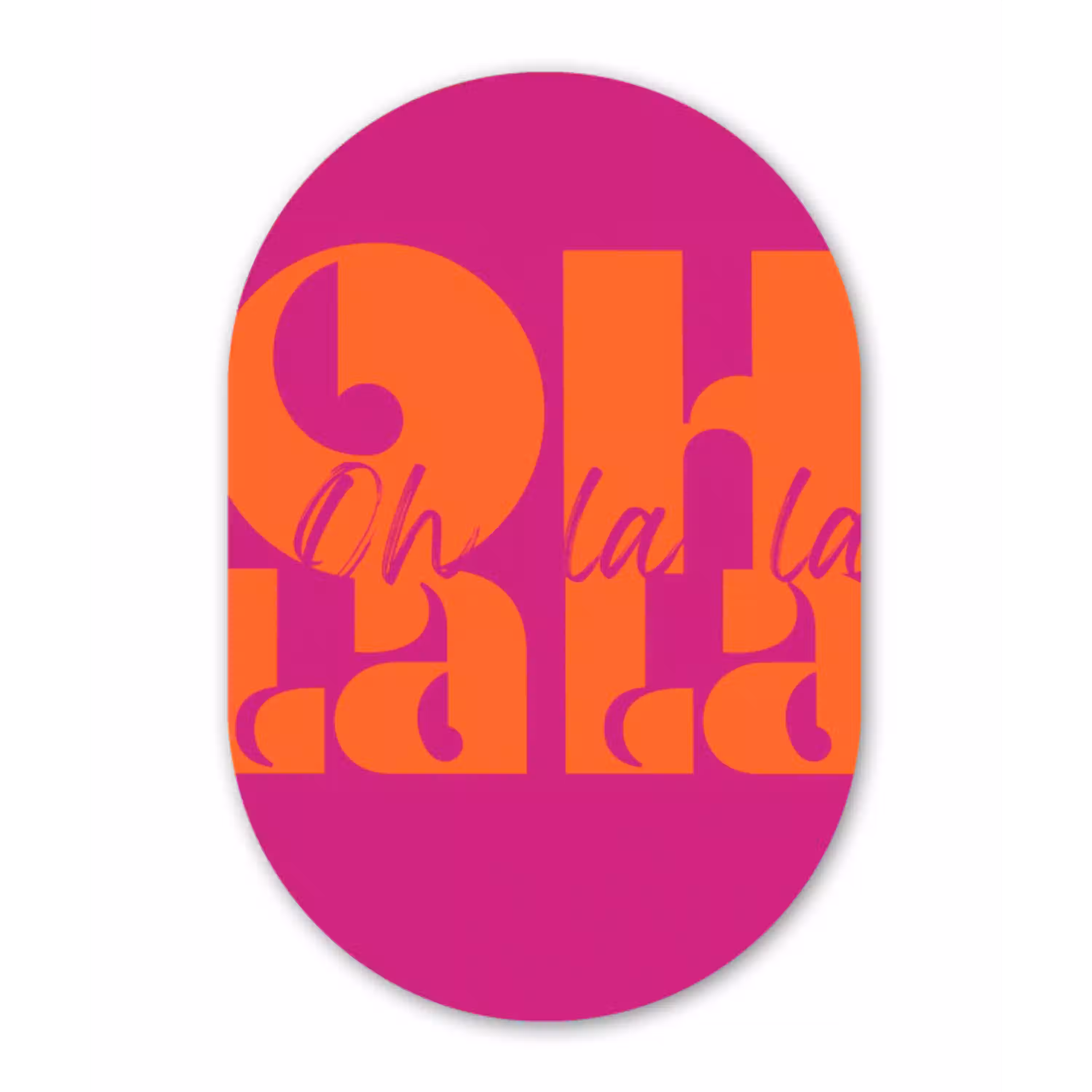 Oh la la - Roze - Oranje - Gestapelde letters Wandcirkel Ovaal Glas middel -3d