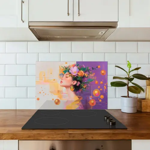 Abstract - Vrouw - Bloemenkroon - Goud keuken achterwand spatscherm klein -sfeer2