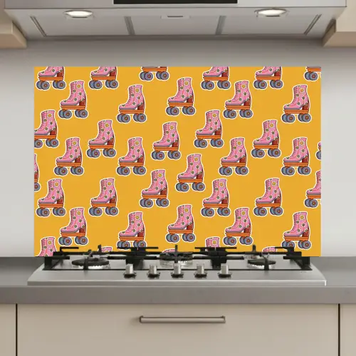 Geel - Rolschaatsen - Patroon keuken achterwand spatscherm klein 900 -3d_website