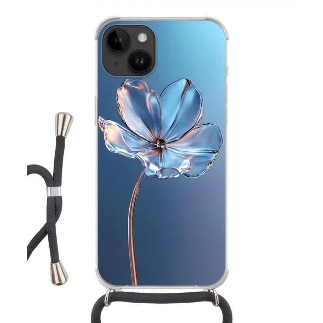 Handyhülle mit Band - Blau - Blume - Gläser - Verziert