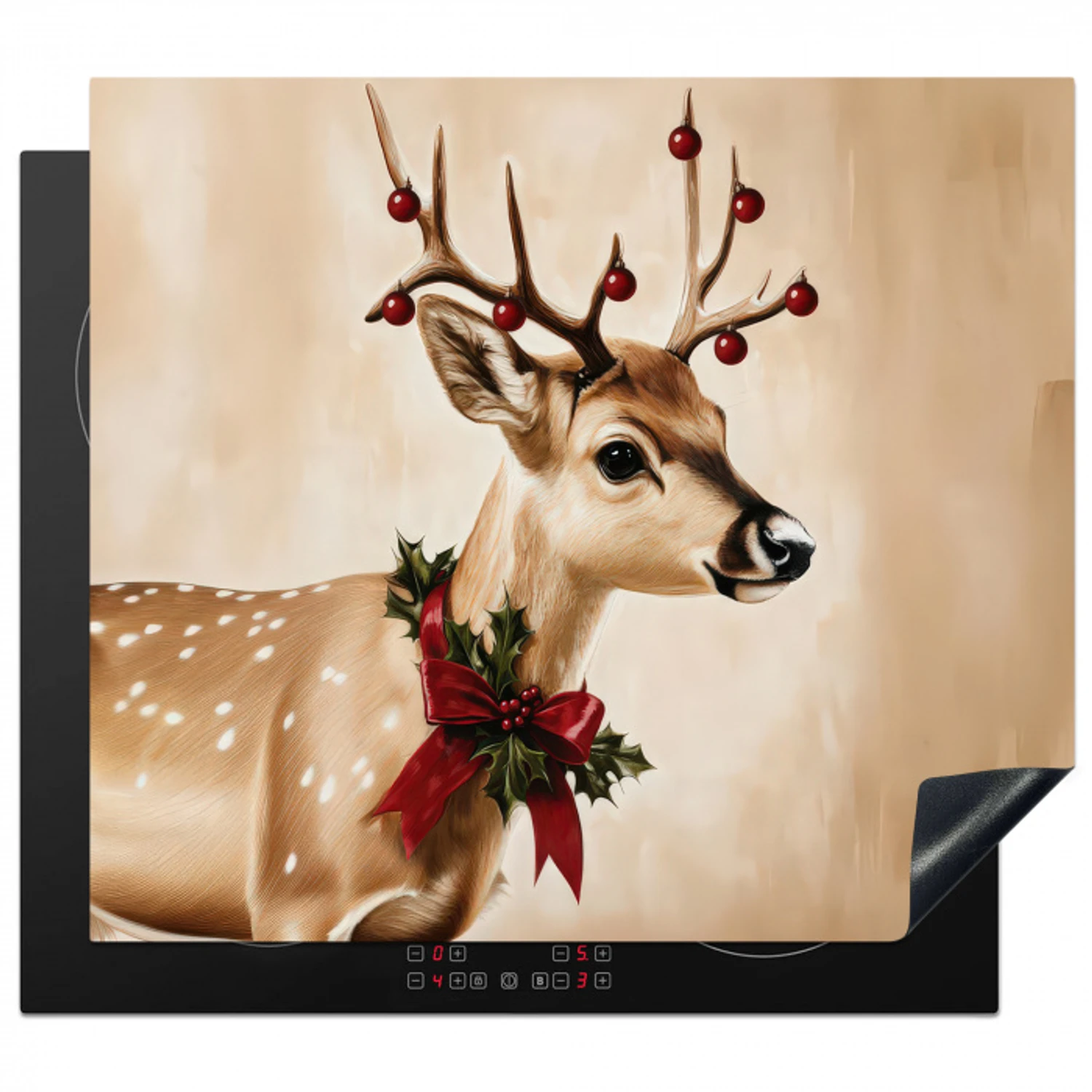Gewei - Kerst - Rendier - Rood Inductie beschermer vinyl 3mm middel -3d