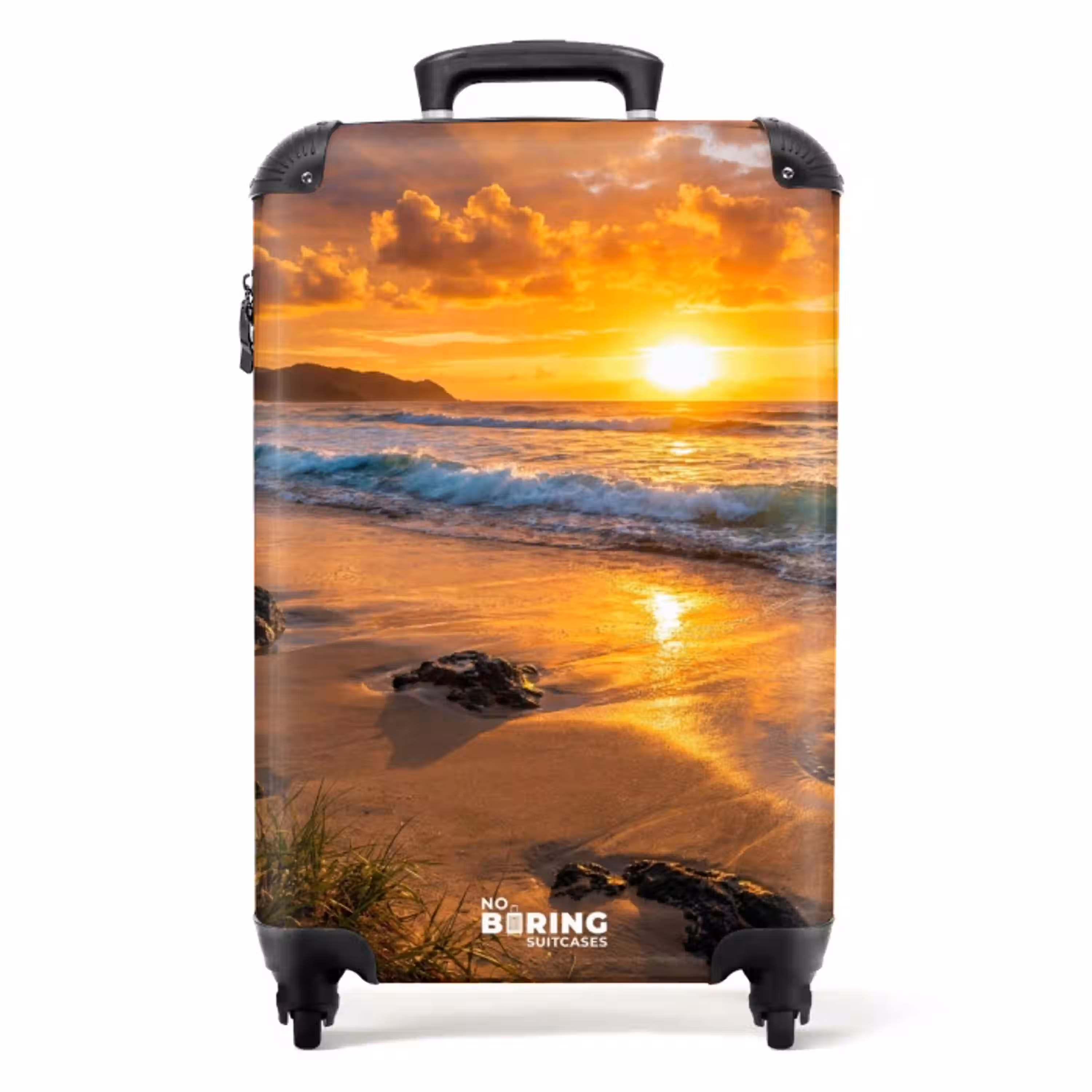 Strand - Zonsondergang - Golven - Natuur - Oranje NBS - Handbagage koffer - Volwassenen Unisex middel -productfoto_recht
