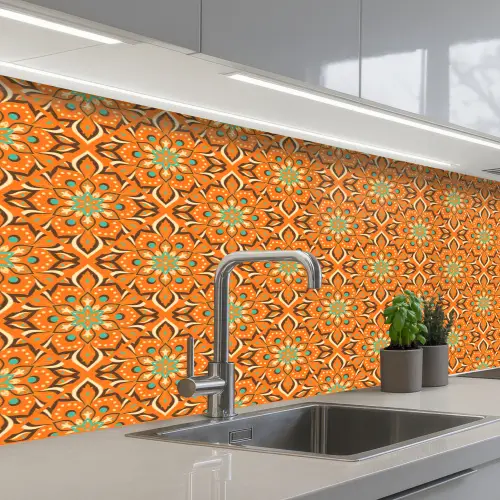 Oranje - Mandala - Design - Bohemian - Vintage keuken achterwand 2 middel 871 -3d_schuin