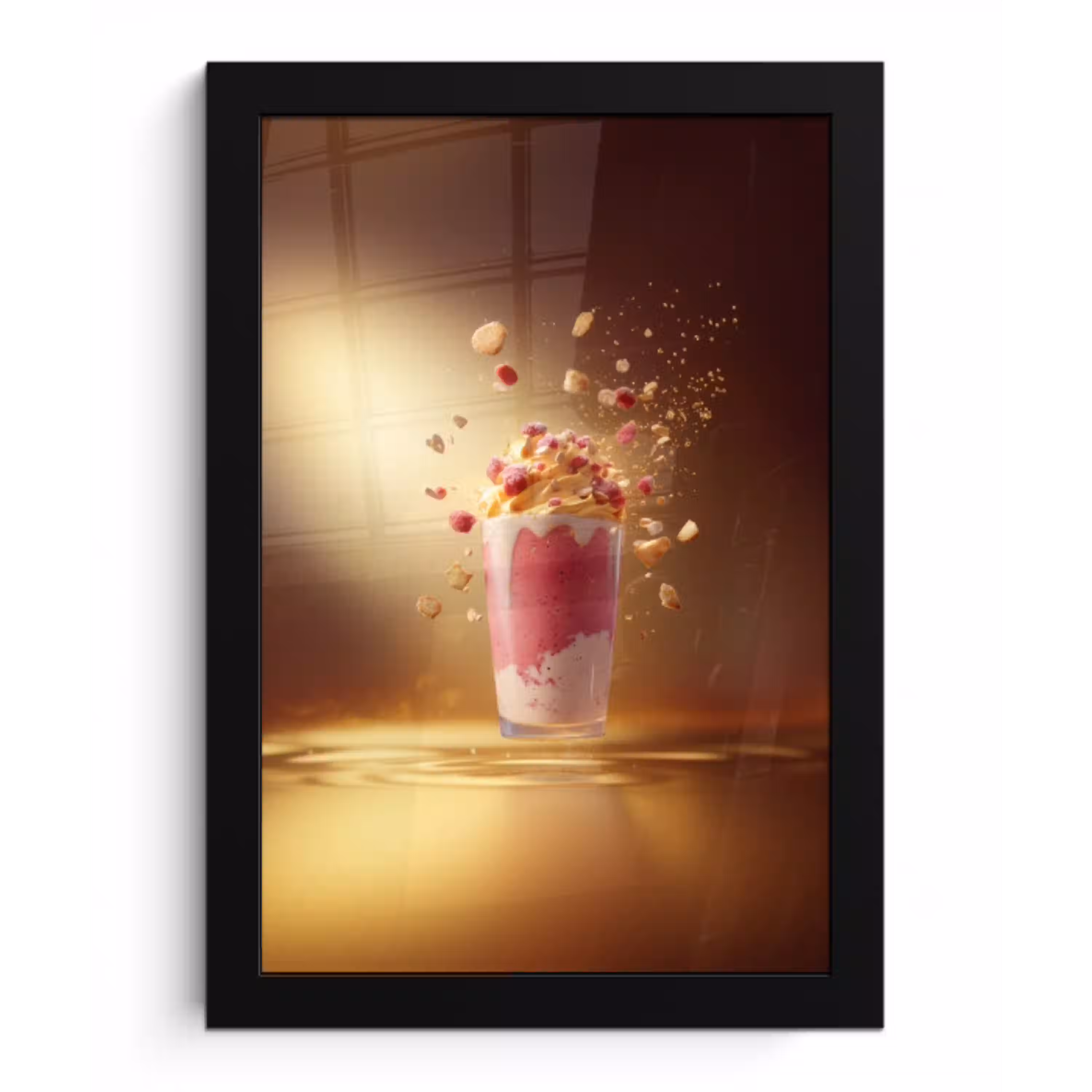 Framboos - Smoothie - Drinken - Roze fotolijst zwart zonder passe partout klein -3d