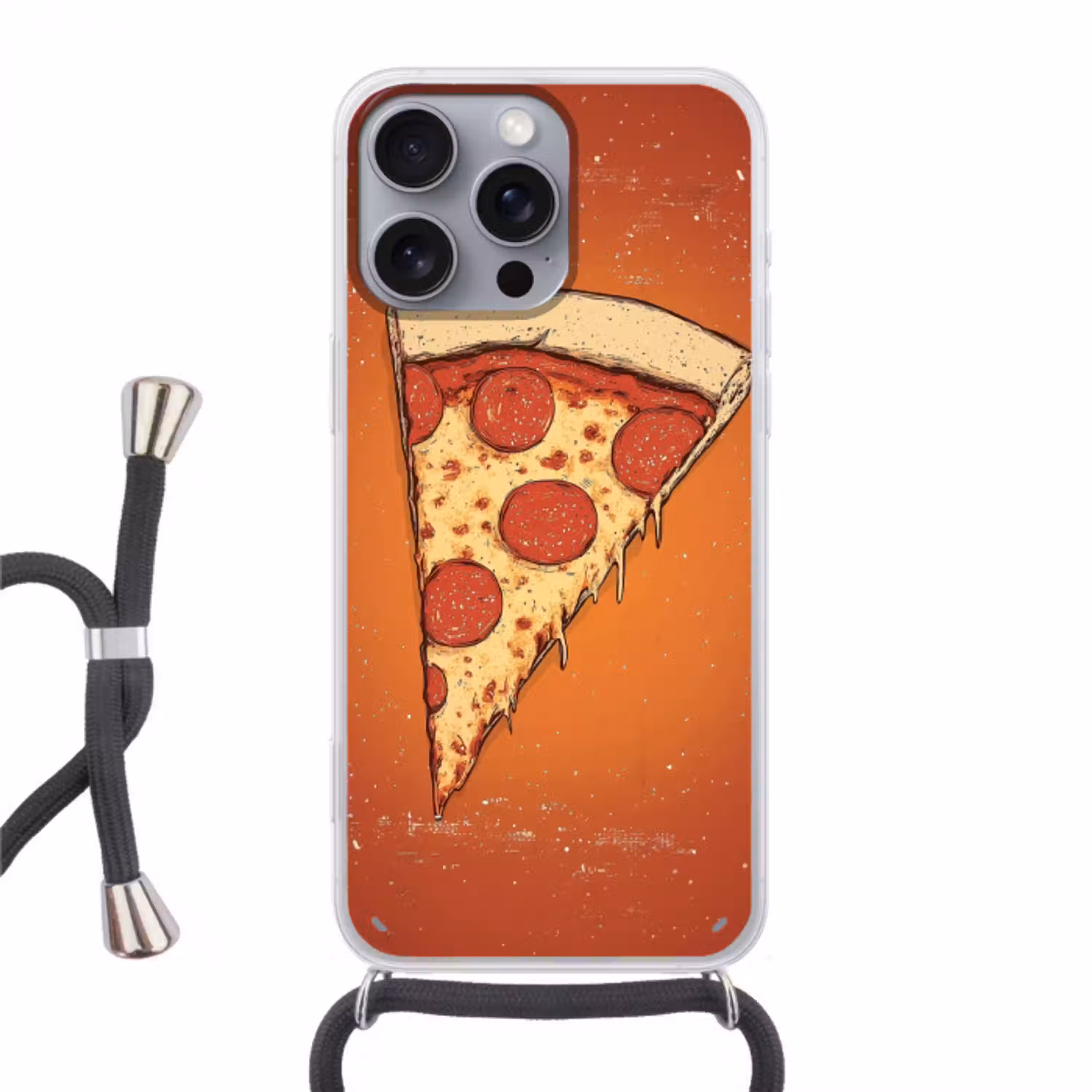 Pizza - Kaas - Rood - Pepperoni Hoesje iPhone 16 Pro Max met koord klein -3d