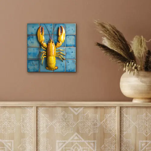 Kreeft - Geel - Blauw - Tegels aluminium wit klein -sfeer4