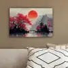 Rode zon - Rivier - brug - Bomen canvas 2cm klein -sfeer3