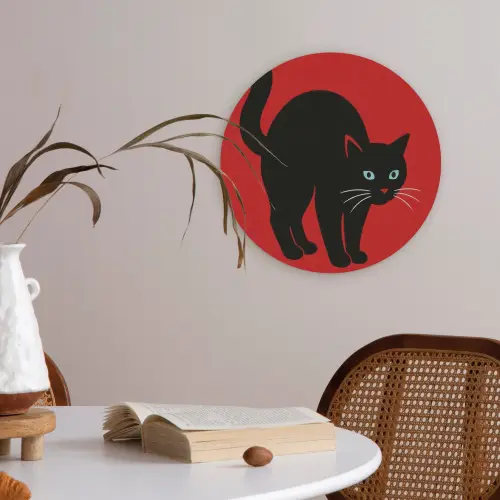 Kat - Zwart - Staart Akoestische PET Vilt - Rond klein -sfeer3