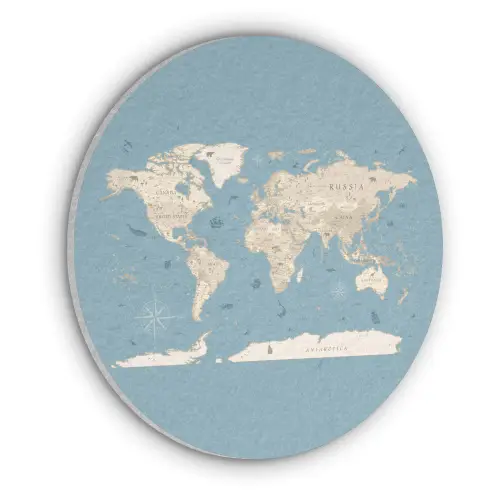 Wereldkaart - Oceaan - Realistisch - Blauw Akoestische PET Vilt - Rond klein -3d