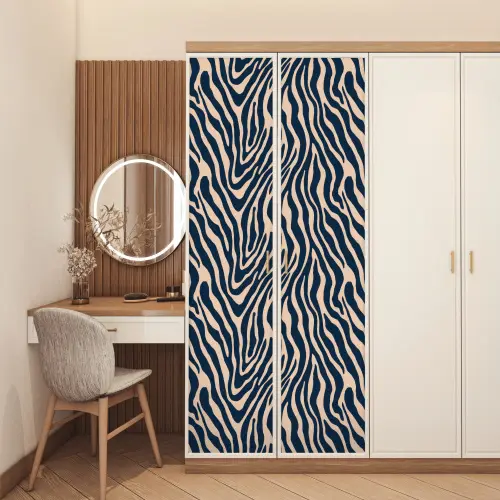Zebra - Patroon - Blauw - Beige deurposter klein 289 -sfeer3