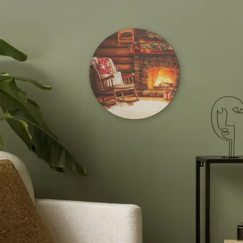 Winter - Kerst - Huis - Openhaard Akoestische PET Vilt - Rond klein -sfeer2
