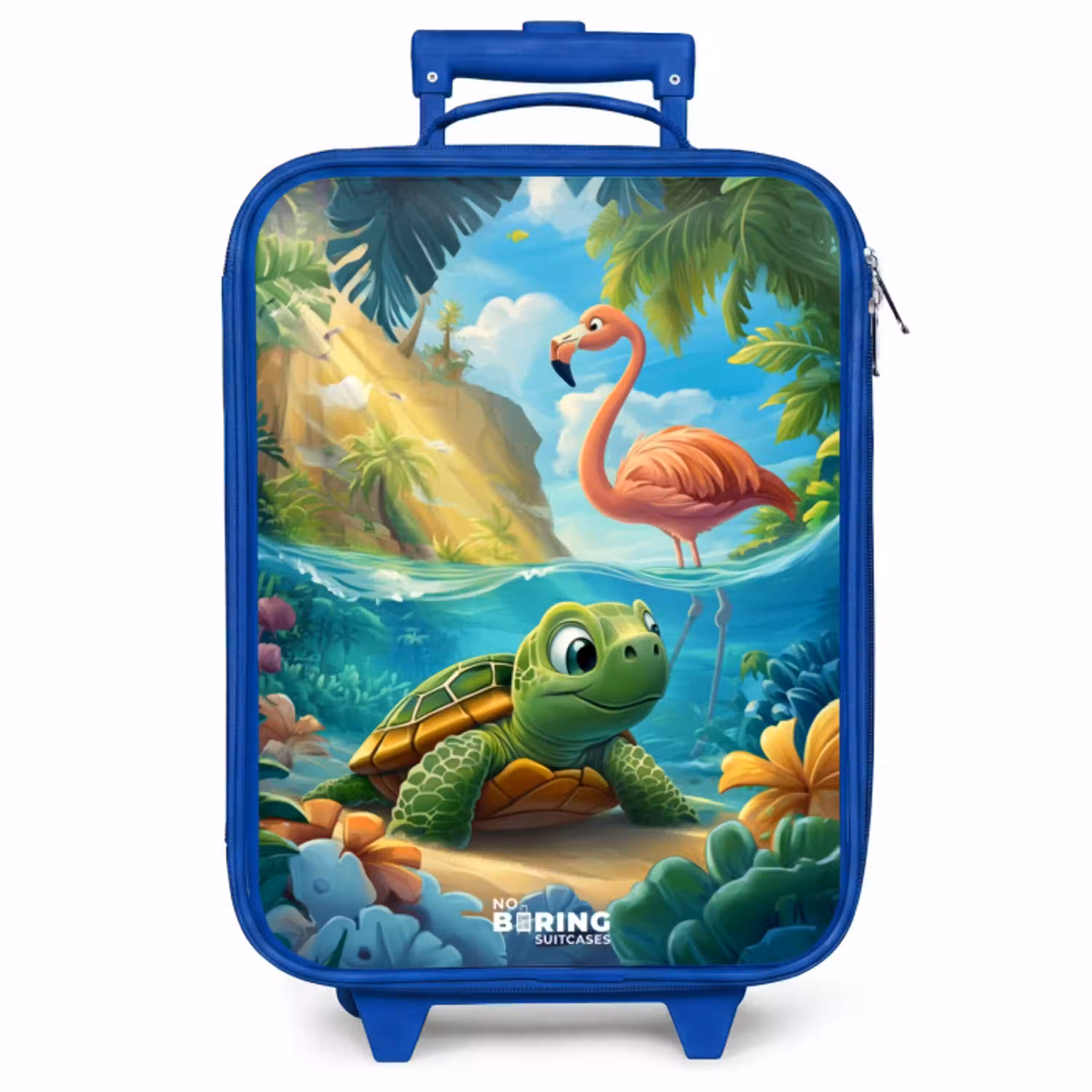 Schildpad in tropisch water met flamingo Kinderkoffer - Blauw klein -zzz_website3d
