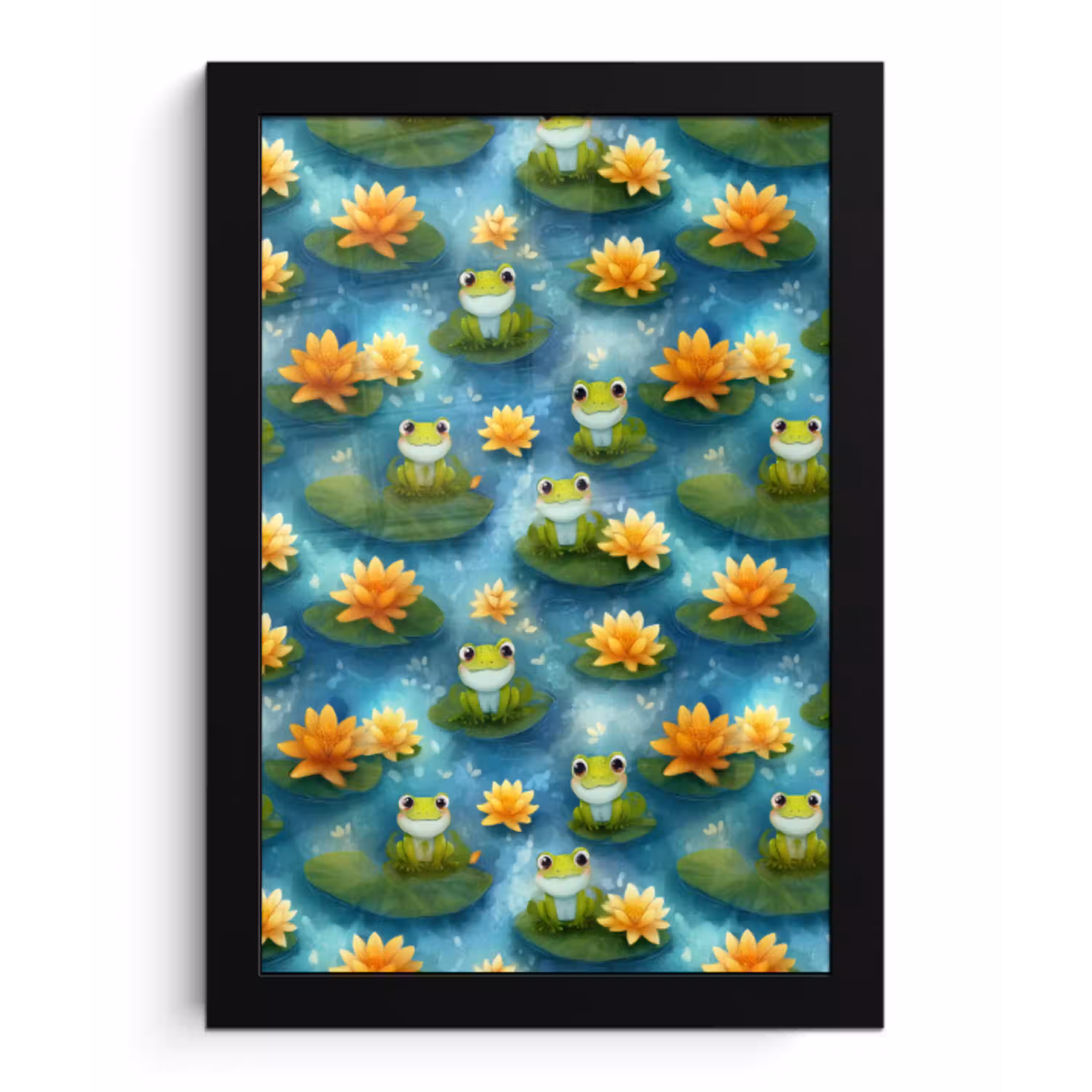Kikker - Lelies - Groen fotolijst zwart zonder passe partout klein 224 -3d