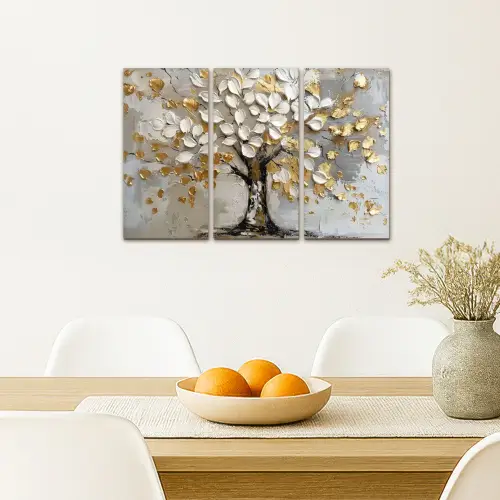 Boom - Wit - Goud - Verflook Canvas - Meerluiken 3 luik klein -sfeer4