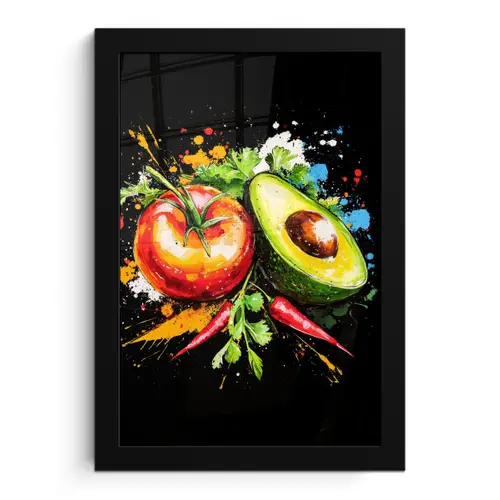 Tomaat - Avocado - Peper - Graffiti - Verf - Modern fotolijst zwart zonder passe partout klein -3d