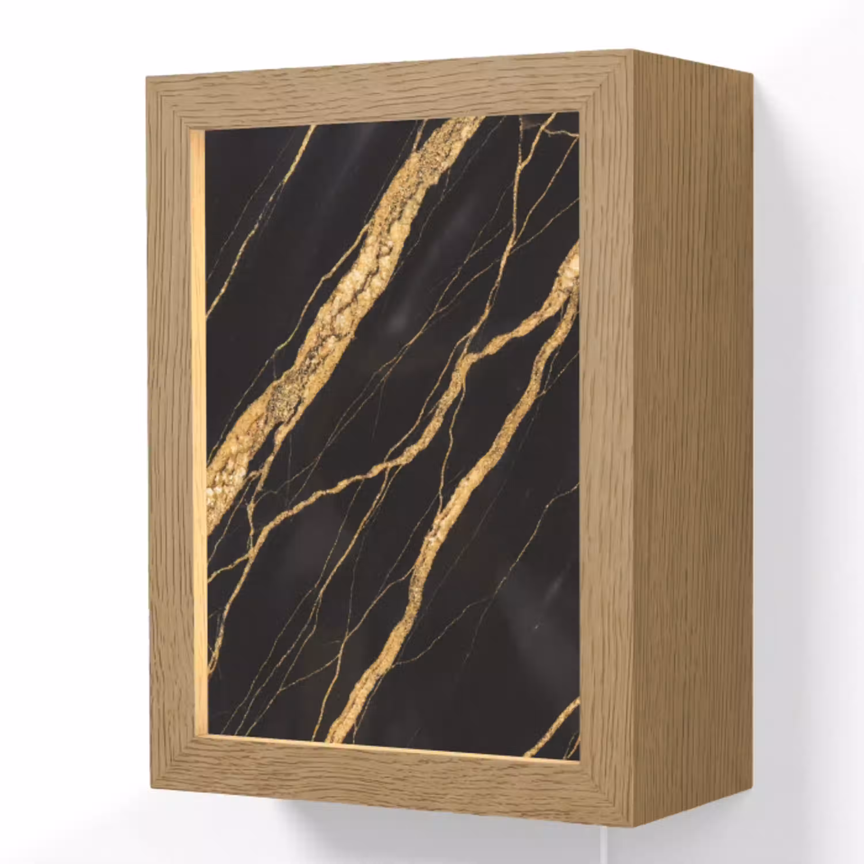 Marmer - Goud - Textuur - Abstract - Zwart Light Box met kabel (Wandlamp) klein -3d