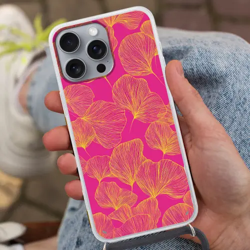 Bladeren - Nerven - Grafisch - Roze Hoesje iPhone 16 Pro Max met koord klein -sfeer3