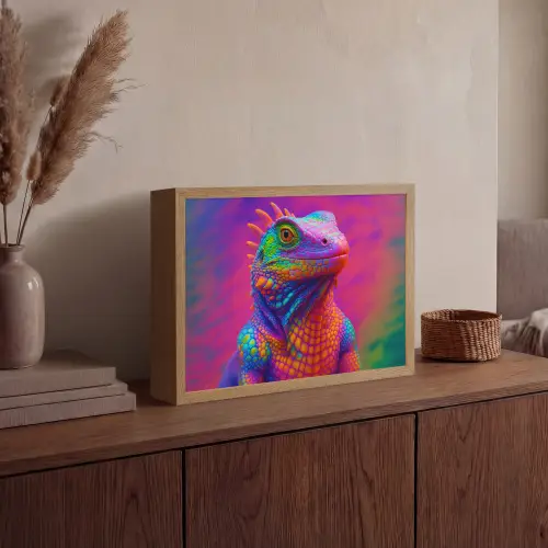 Kameleon - Dieren - Neon - Kleur Light Box met batterij (Wandlamp) middel -sfeer2