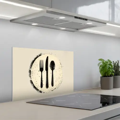 Zwart - Bestek - Rondje keuken achterwand spatscherm klein -3d_schuin