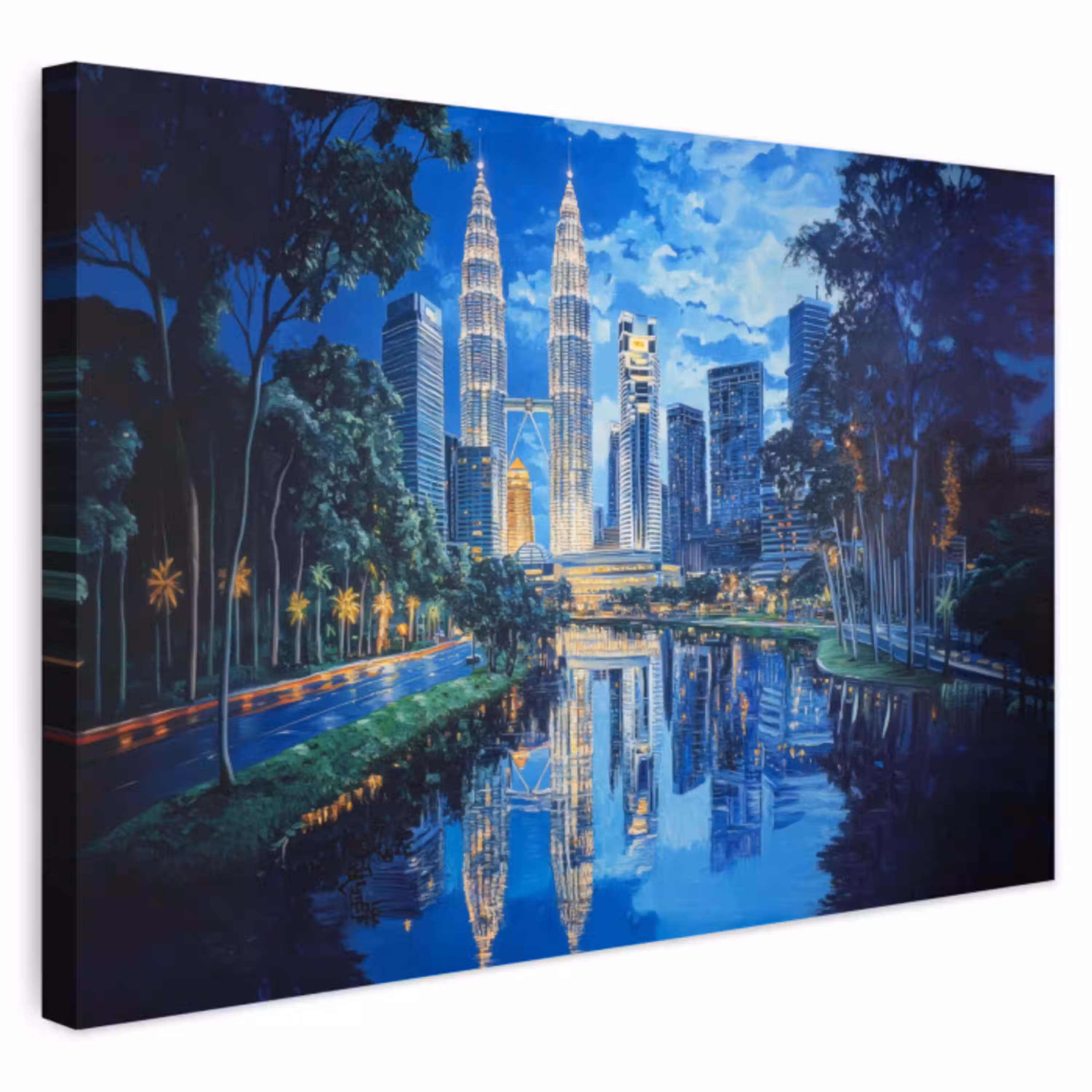 Stad Kuala Lumpur - Skyline - Wolkenkrabbers - Water Tuinposter op houten frame 2 cm dik klein -3d