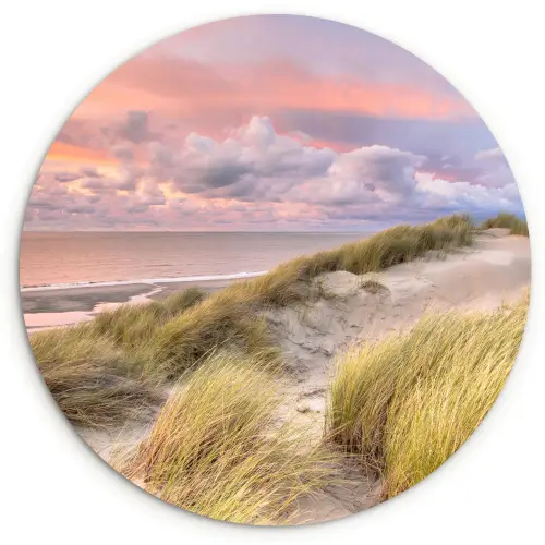 Strand - Zee - Duin - Zonsondergang Wandcirkel kunststof plaat 5mm dik klein -3d