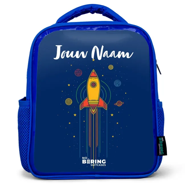 Rugzak kind met naam - Blauw Raket - Planeten - Sterren