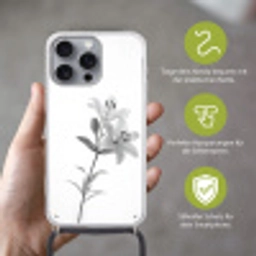 Lelies - Elegant - Zwart - Wit Hoesje iPhone 16 Pro Max met koord klein -sfeer2_DE