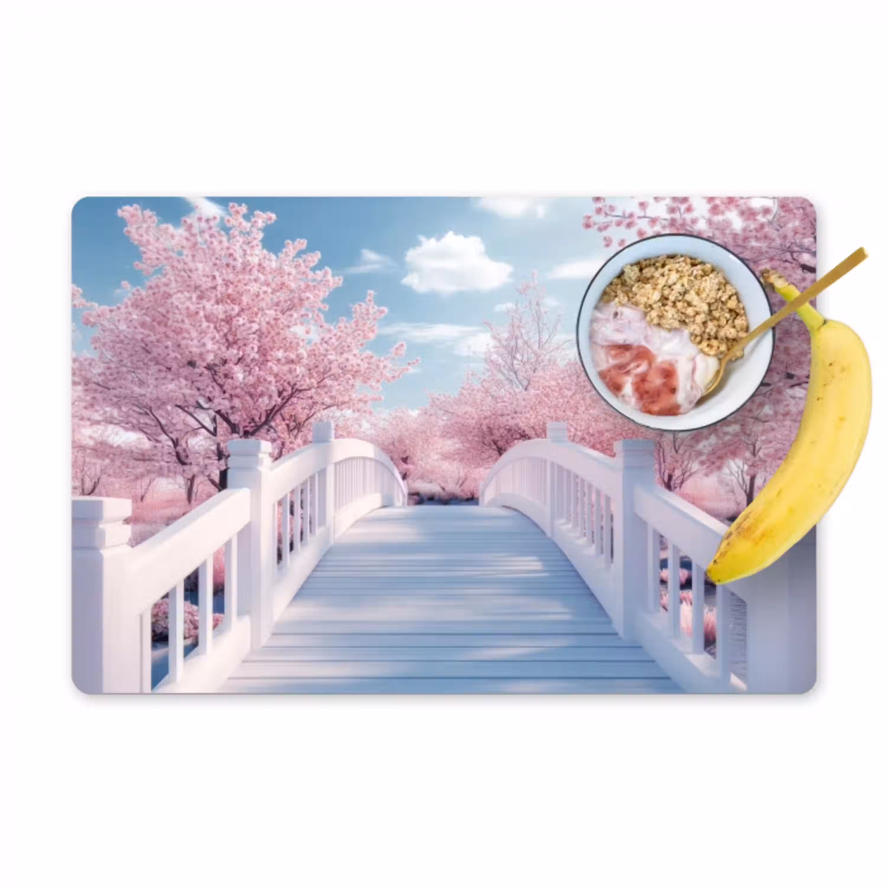 Brug - Kersenbomen - Wit Placemat vinyl groot -zzzproduct_Kitchenyeah-website
