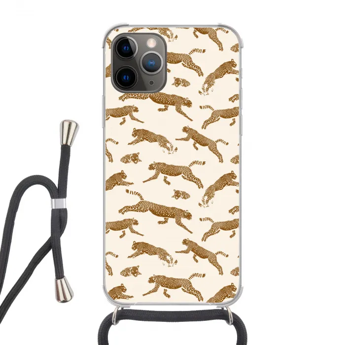 Panters - Dieren - Beige - Bruin - Patroon Hoesje iPhone 12 Pro met koord klein -3d