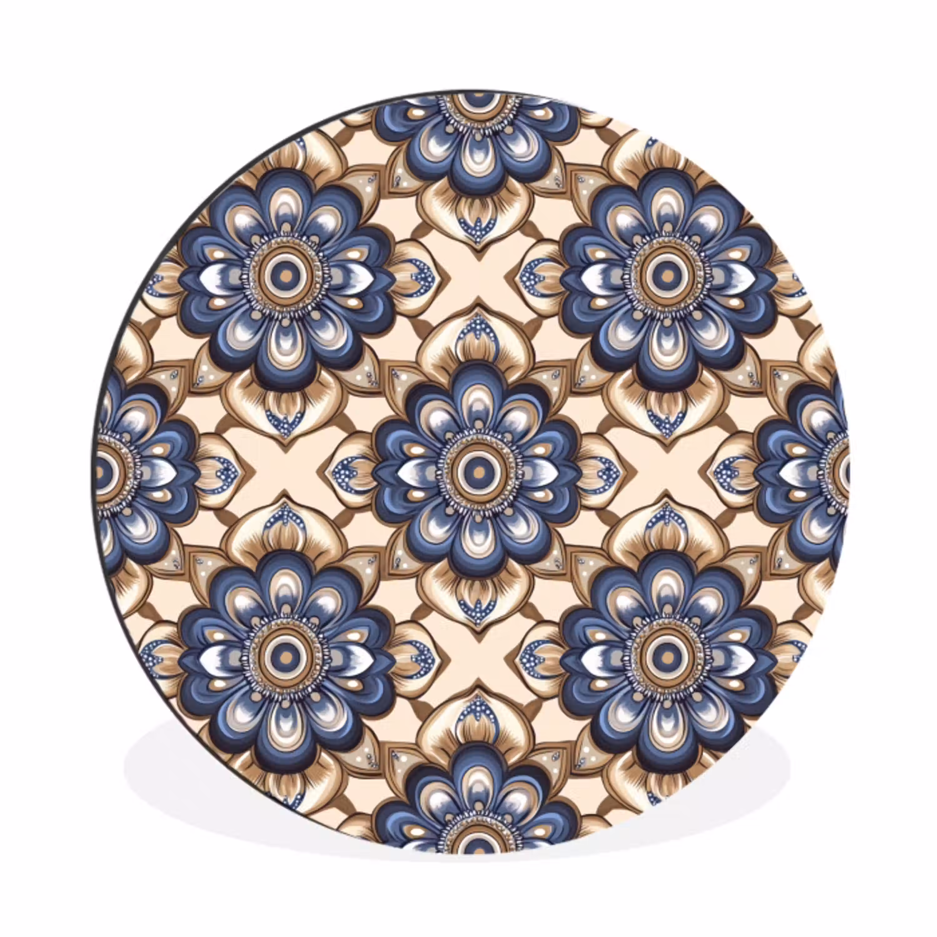 Floraal - Ornament - Blauw Wandcirkel aluminium klein 190 -3d