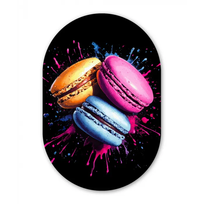Macarons - Dessert - Graffiti - Kleurrijk - Roze - Blauw - Geel Wandcirkel Ovaal Glas middel -3d