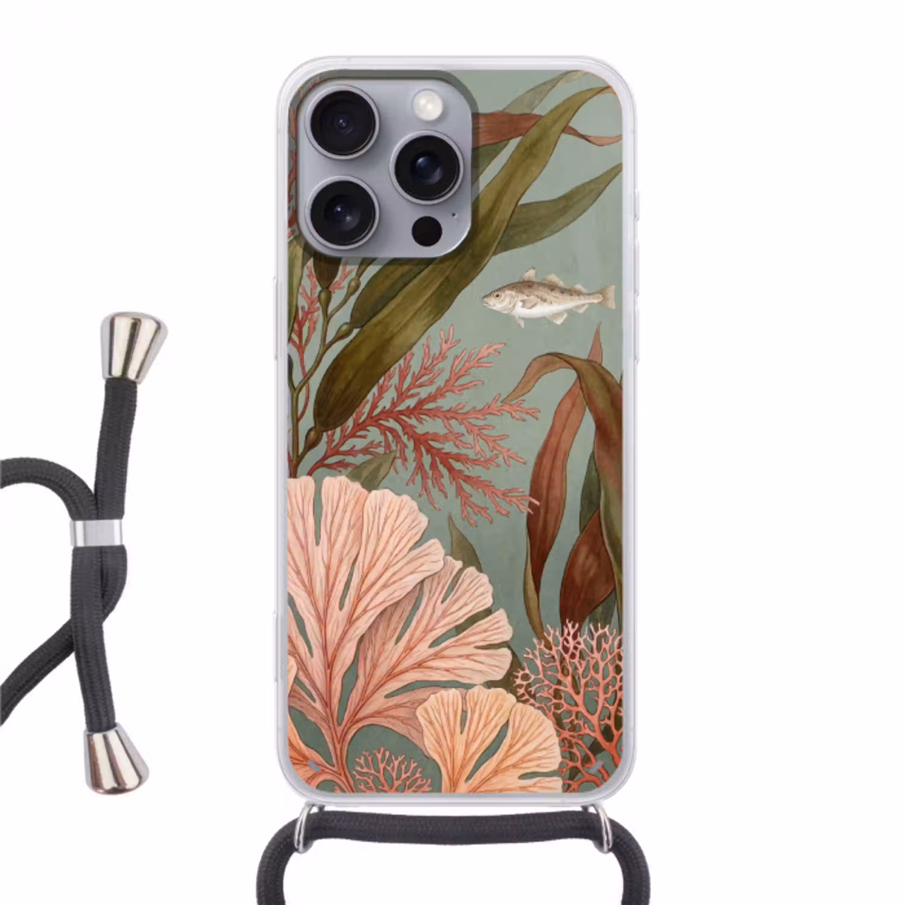 Onderwater - Planten - Vis - Vintage - Groen Hoesje iPhone 16 Pro Max met koord klein -3d