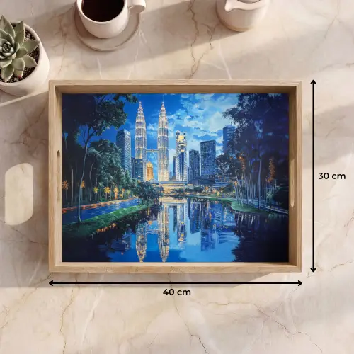 Stad Kuala Lumpur - Skyline - Wolkenkrabbers - Water Dienblad Rechthoek middel -USP_Formaat