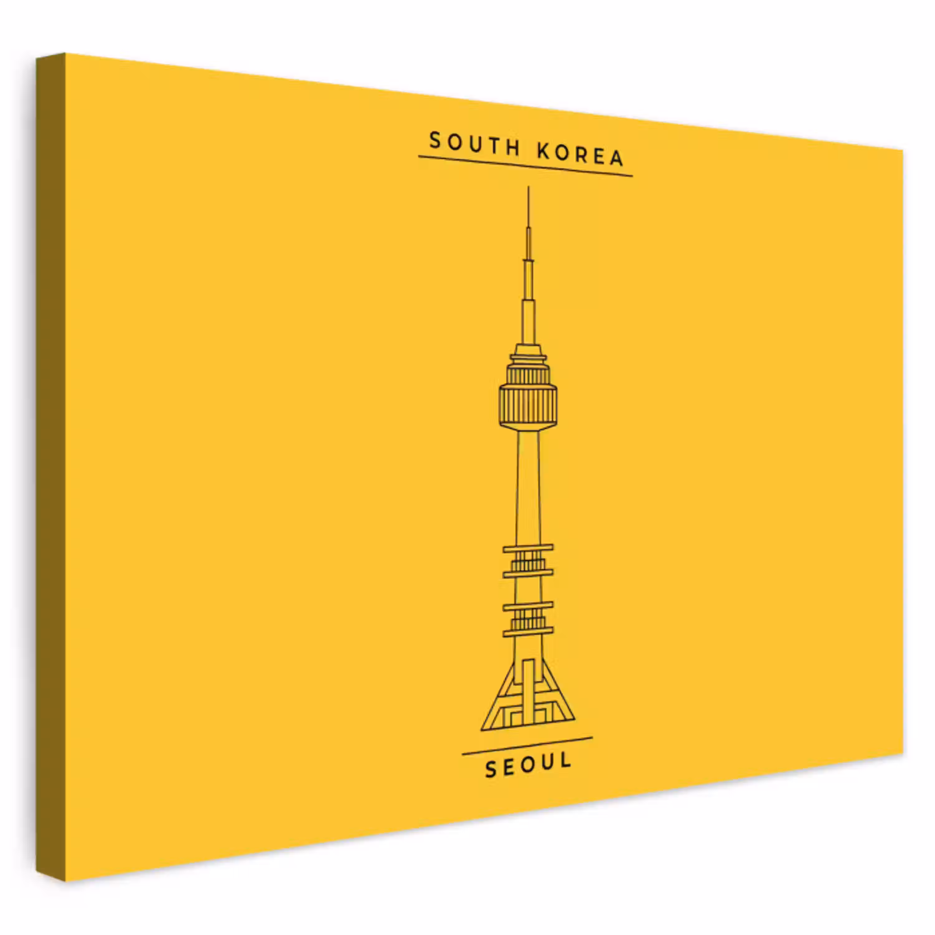 Toren - Seoul - Architectuur - Minimalistisch - Geel Tuinposter op houten frame 2 cm dik klein -3d