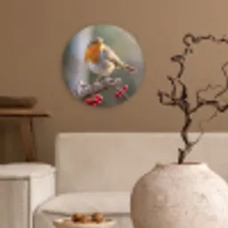 Roodborst - Tak - Bessen - Natuur Wandcirkel kunststof plaat 5mm dik klein -sfeer1