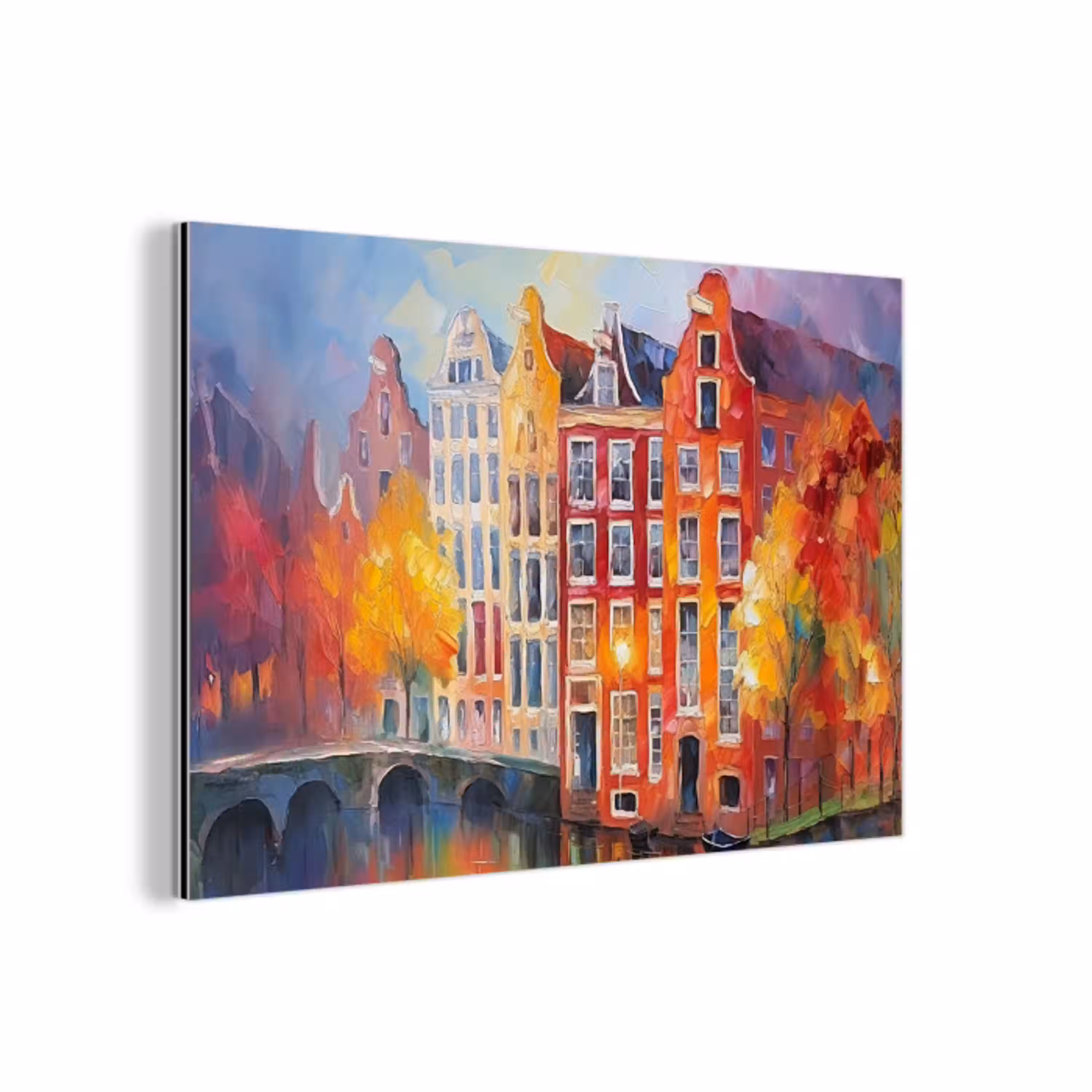 Grachtenpanden - Kunst - Schilderij - Amsterdam aluminium wit klein -3d