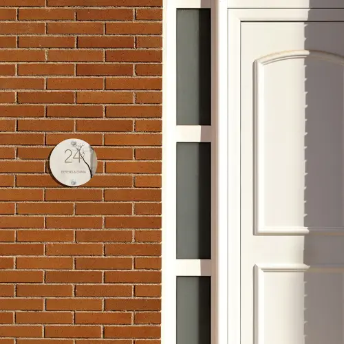 Boomsilhouet beige achtergrond - Klassiek Naambord Rond klein -sfeer3-rond-XS