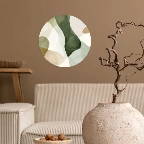 Japandi - Abstract - Groen Wandcirkel behangsticker klein -sfeer1