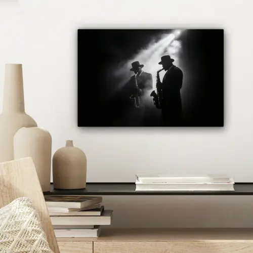Saxofonisten - Hoeden - Rook - Licht canvas 2cm klein -sfeer6