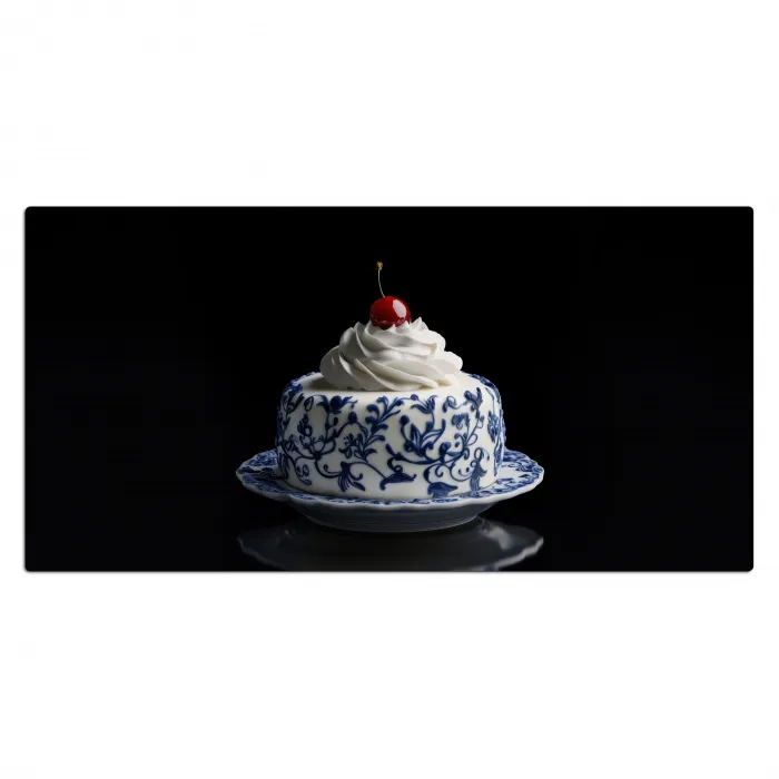 Taart - Slagroom - Kers - Bord - Delfts blauw Muismat XXL klein -3d_leeg