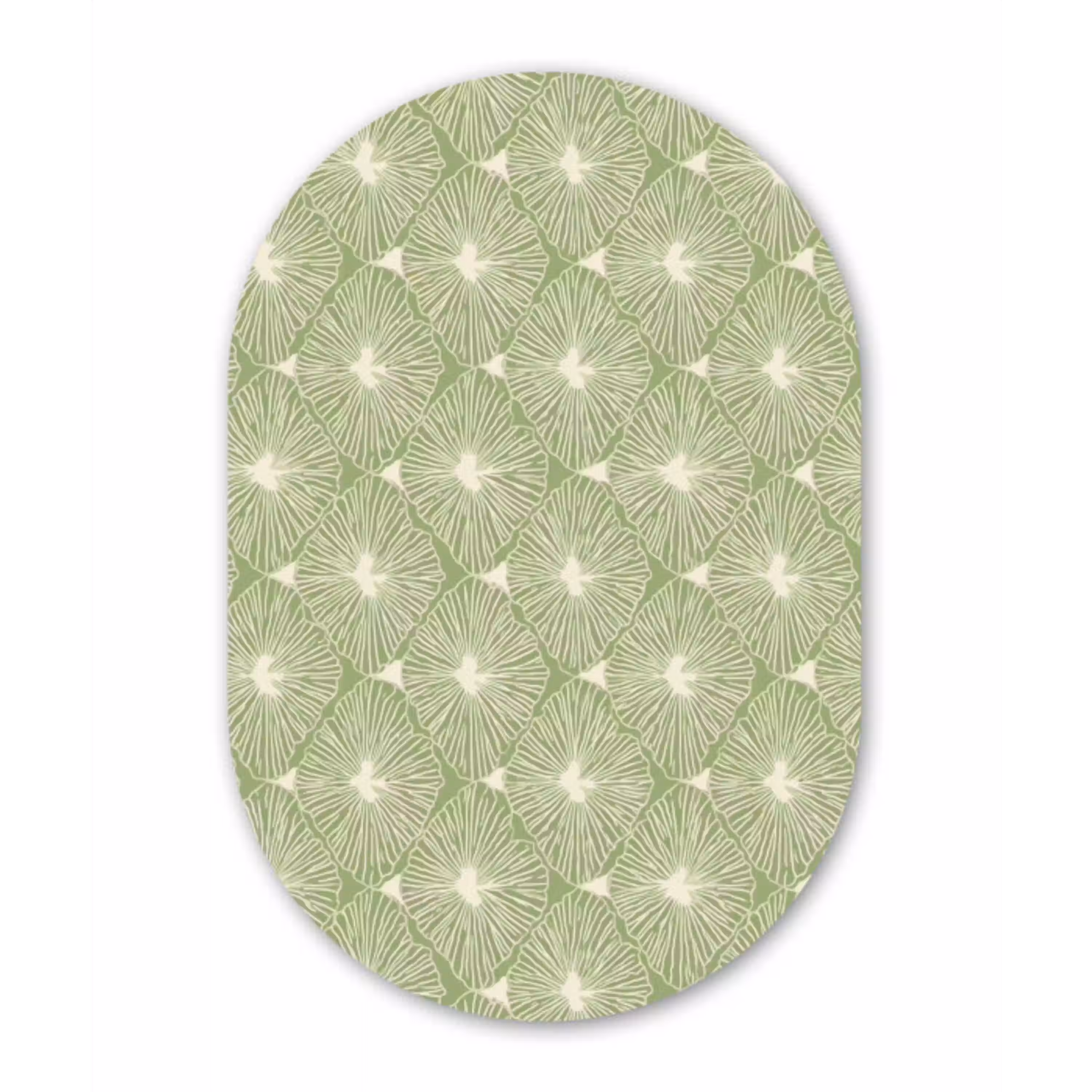 Saliegroen - Botanisch - Ruiten - Organisch - Patroon Wandcirkel Ovaal Glas middel 847 -3d