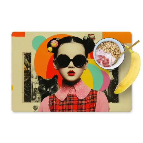 Meisje - Zonnebril - Kat - Retro Placemat vinyl groot -zzzproduct_Kitchenyeah-website