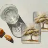Boom - Bladeren - Abstract - Wit onderzetter kurk middel -sfeer4