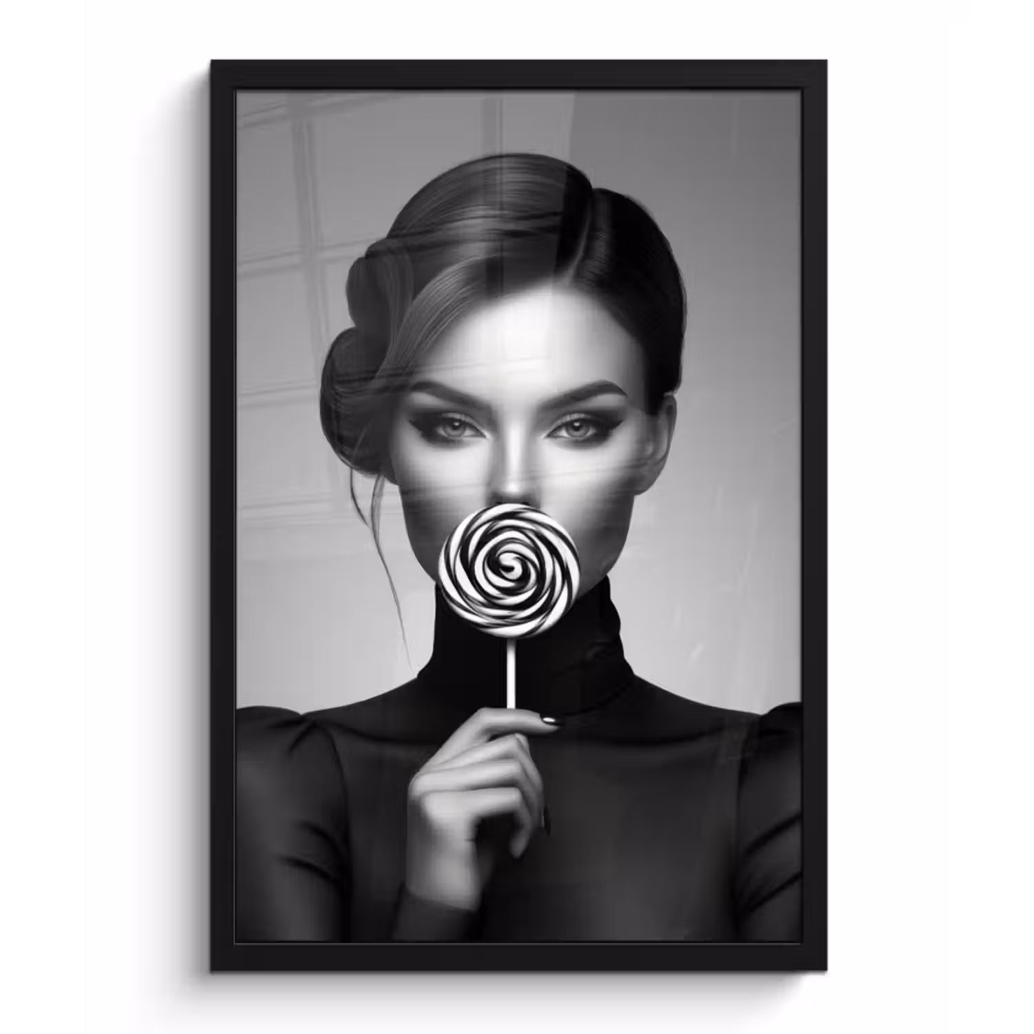 Poster met lijst - Vrouw - Lolly - Zwart