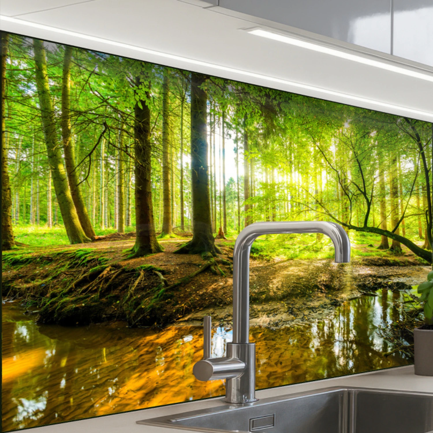 Bos - Landschap - Water - Bomen - Zon - Groen - Natuur keuken achterwand 2 middel -zzzz3d_schuin