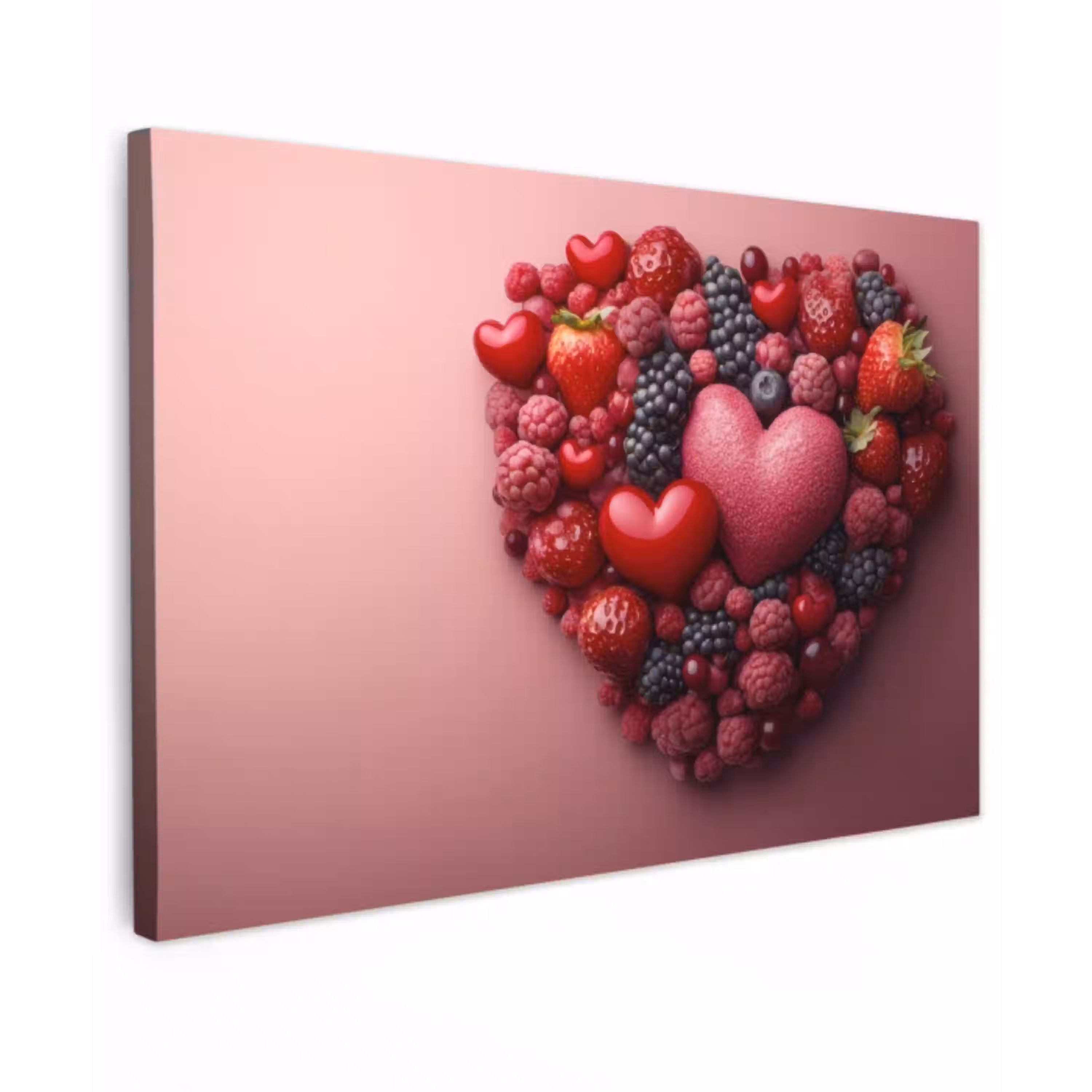 Fruit - Hartjes - Aardbeien - Frambozen - Bosbessen Tuinposter op houten frame 2 cm dik klein -3d
